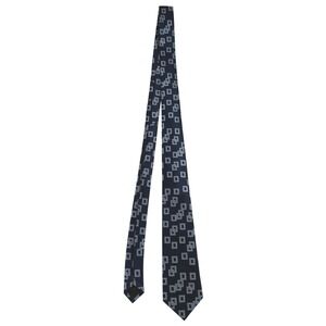 Kai Long Necktie Mens OS Silk Geometric Square Navy Blue Classic Formal Business